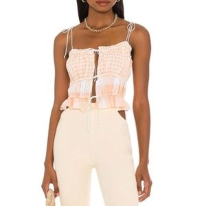 For Love And Lemons Allyson Gingham Orange Tangerine Cropped Top